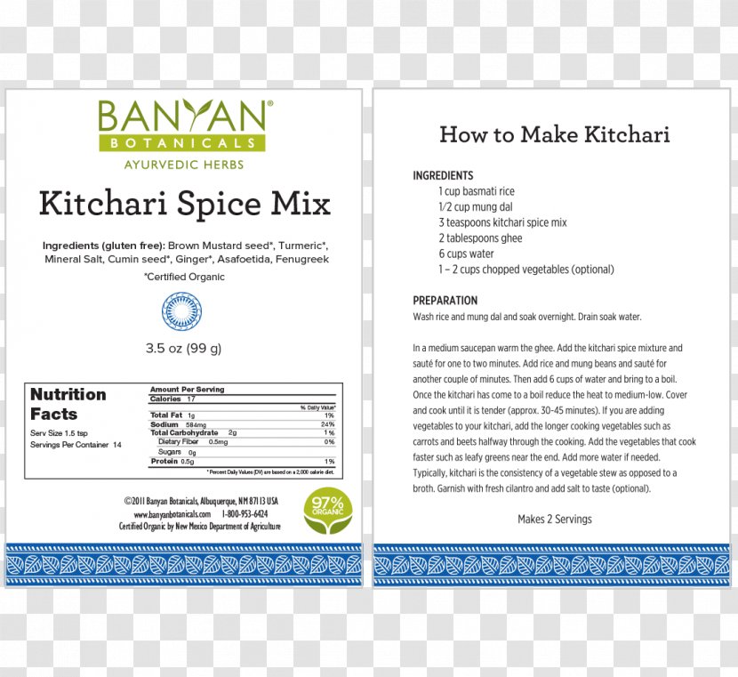 Khichdi Spice Mix Organic Food - Diet - Vegetable Transparent PNG