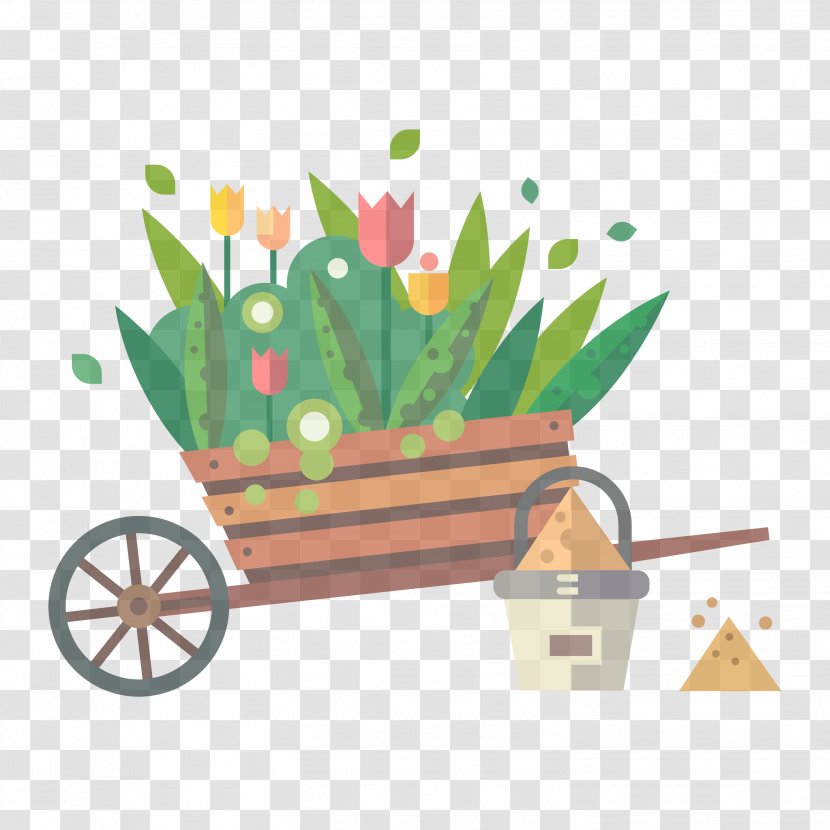 Flowerpot Wheelbarrow Grass Flower Plant - Tulip Vehicle Transparent PNG