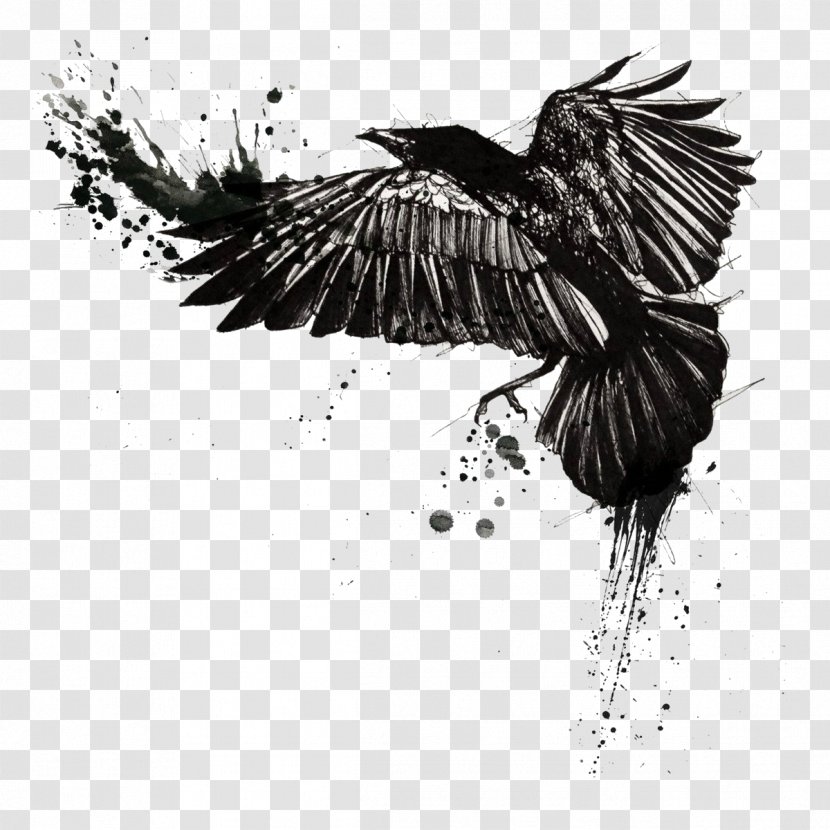 Tattoo Common Raven Trash Polka Crow - Bird Of Prey Transparent PNG