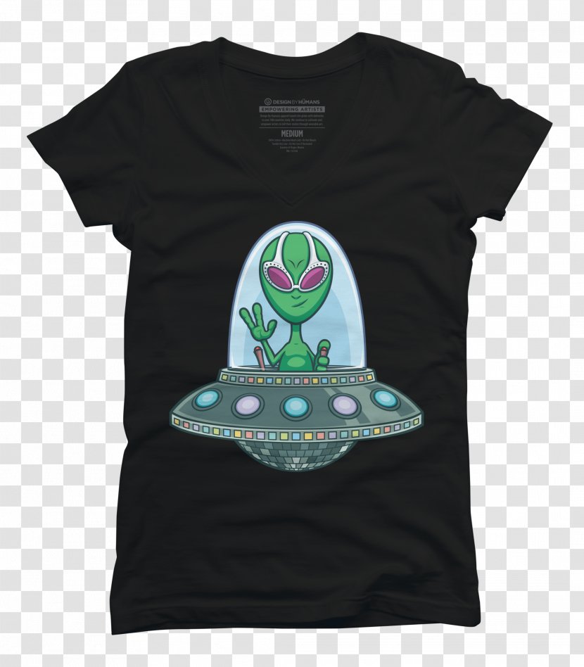 T-shirt Neckline Top Sleeve Hoodie - Green - Cartoon Alien Flying Saucer Transparent PNG