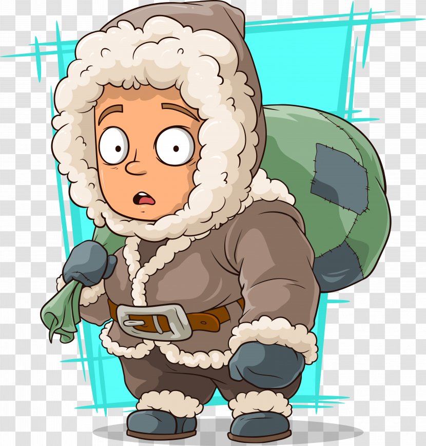 Igloo Eskimo Cartoon Illustration - Male - Carrying A Backpack Vector Material Transparent PNG