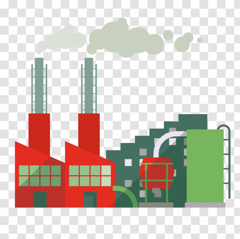 Chimney Power Station Icon - Flat Design - Vector Cartoon Plant Petrochemical Transparent PNG