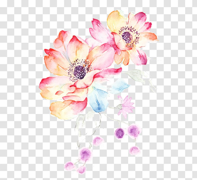 Pink Petal Flower Watercolor Paint Plant - Anemone Flowering Transparent PNG