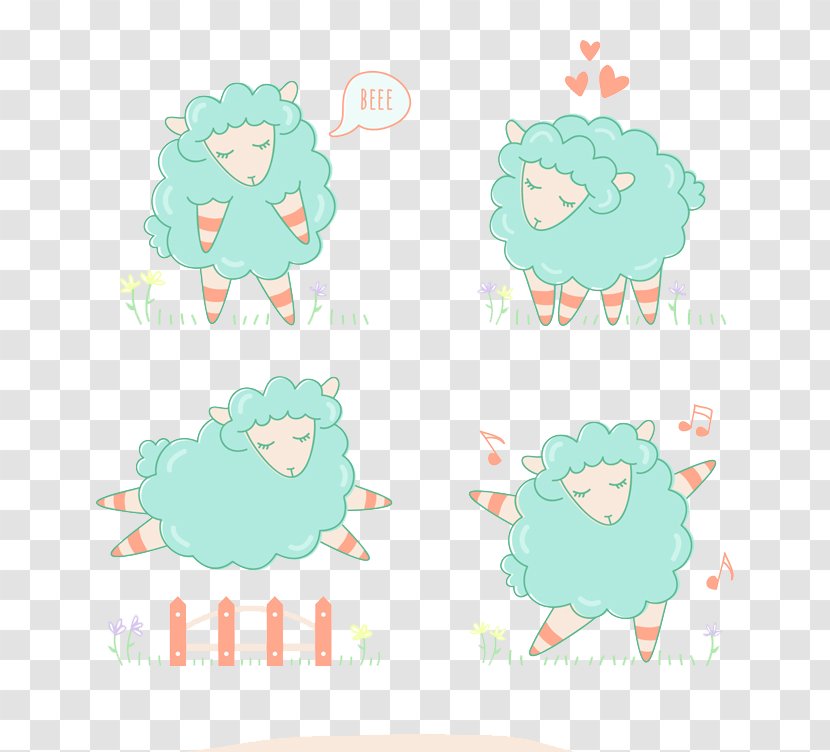 Sheep Clip Art - Turquoise - Romantic Cartoon Transparent PNG