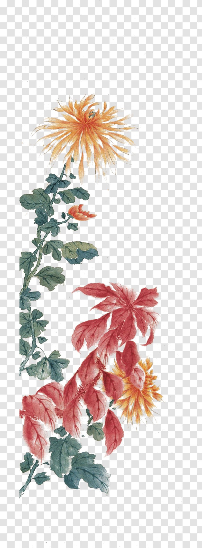 Watercolor Painting Floral Design Ink Wash - Leaf - Water Chrysanthemum Transparent PNG