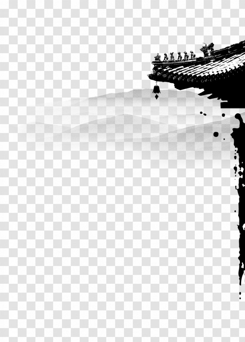 Ink Wash Painting - Black And White - Retro House Transparent PNG