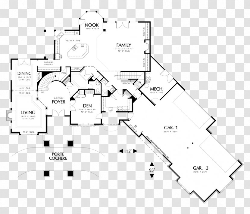 House Plan Courtyard Ranch-style Floor - Architectural - Truss With Light/undefined Transparent PNG
