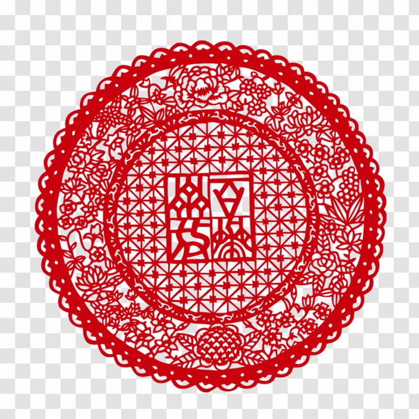 China Papercutting Motif - Red Lace Transparent PNG