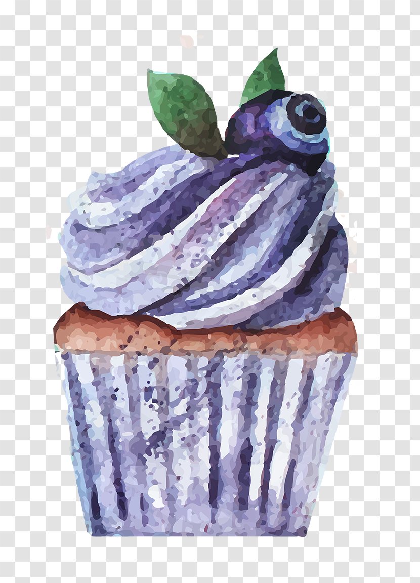 Cupcake Bakery Watercolor Painting Drawing - Purple - Blueberry Ice Cream Cake Transparent PNG