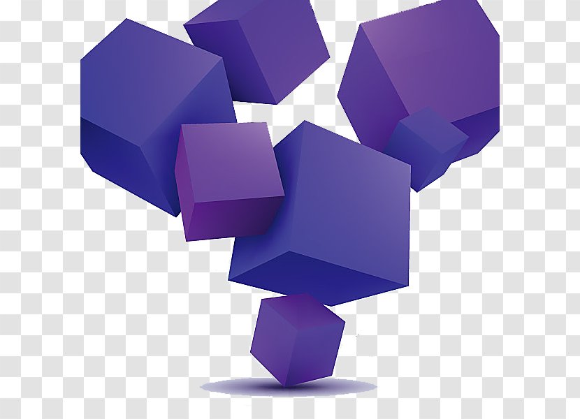 Cube Three-dimensional Space Geometry Illustration - Electric Blue - Purple Transparent PNG