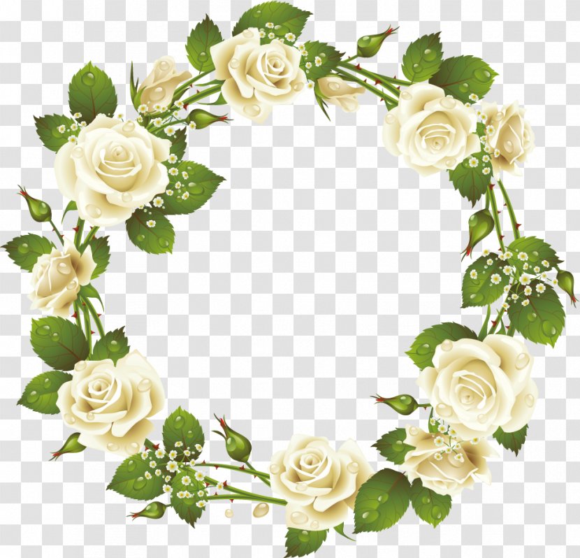 Rose Picture Frame Pink Clip Art - Floral Design - White Roses Wreath Elements Transparent PNG