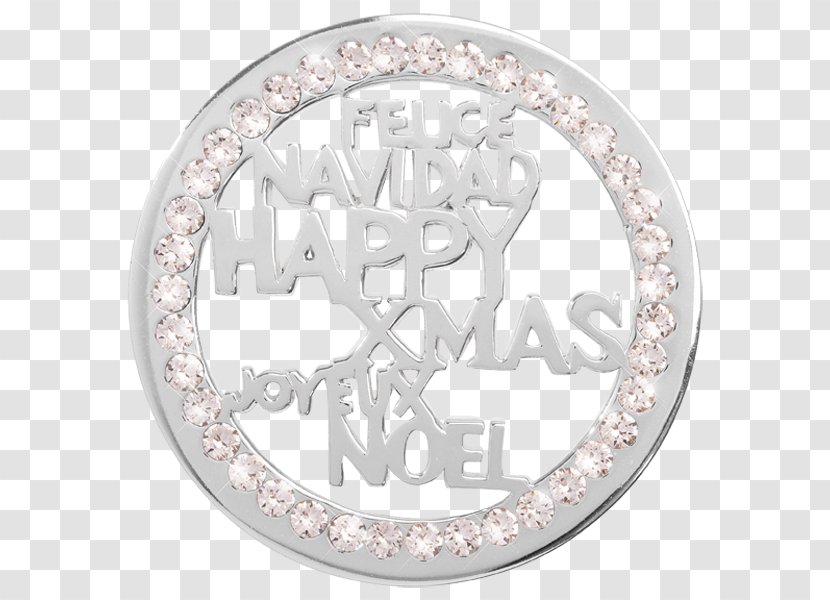Silver Happy Xmas (War Is Over) Coin Body Jewellery Font - Jewelry Transparent PNG