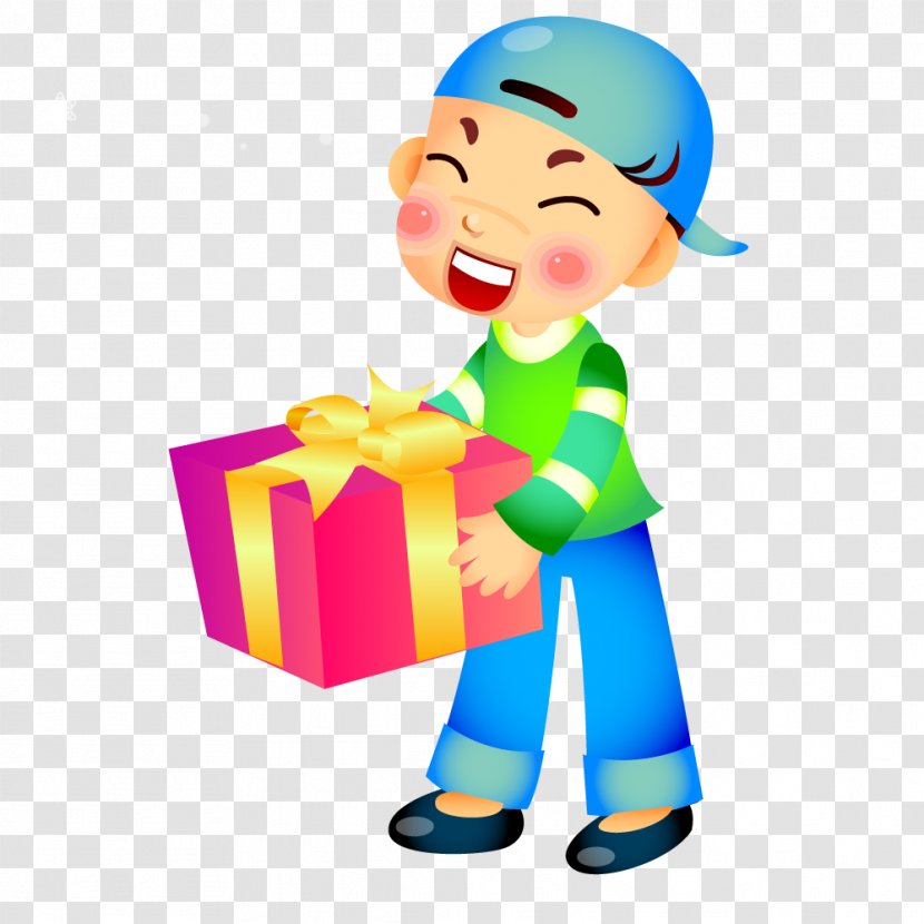 Child Cartoon Illustration - Figurine - Very Happy To Receive Gifts Transparent PNG