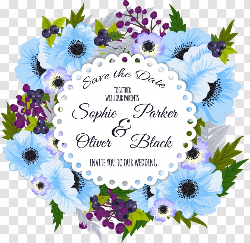 Flower Wedding Invitation - Cut Flowers - Blue Decoration Title Box Transparent PNG
