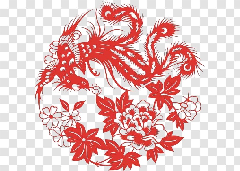 Papercutting Fenghuang Chinese Paper Cutting New Year Clip Art - Phoenix Grilles Transparent PNG