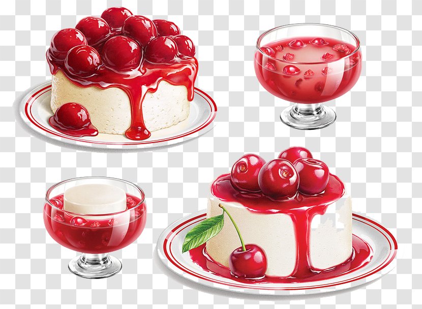 Ice Cream Juice Cupcake Cherry Cake Pancake - Cranberry - Hand-painted And Transparent PNG