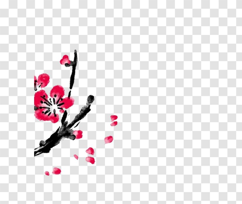 Plum Blossom Ink Wash Painting Illustration - Color - Flower Transparent PNG