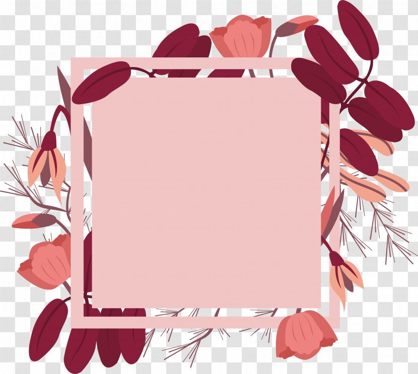 Red Picture Frame Clip Art - Watercolor - Wine Flower Title Box Transparent PNG