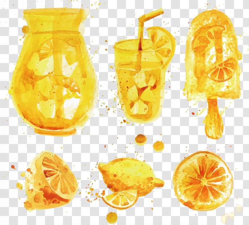 Whiskey Orange Juice Cocktail Lemon - Lemonade - Vector Watercolor Painted Transparent PNG