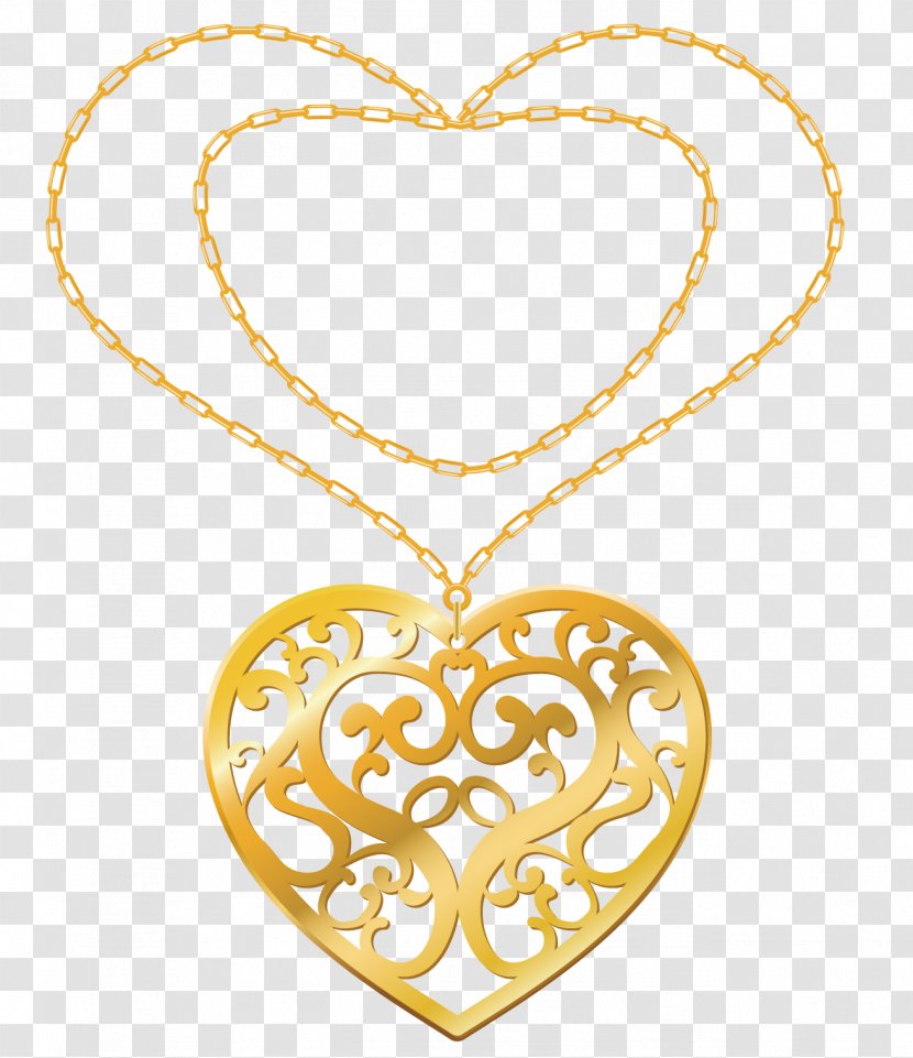 Necklace Jewellery Earring Pendant Clip Art - Cartoon - Golden Heart Decoration Transparent PNG