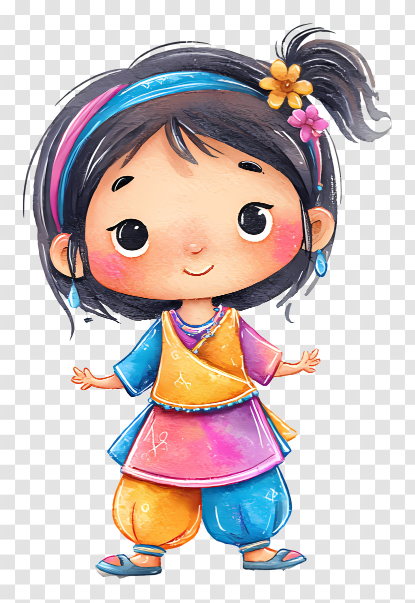 Adorable Little Girl In Colorful Outfit Transparent PNG