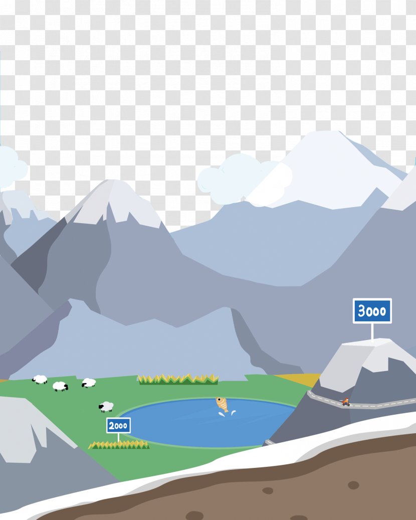 Mountain Meadow Illustration - Wave - Snow-capped Mountains At The Foot Of Meadows Transparent PNG