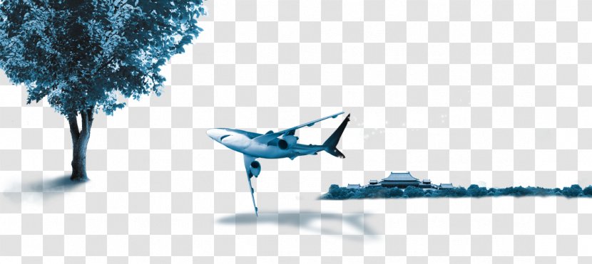 Aircraft Poster Blue Graphic Design - Brand - Plane Trees Sharks Transparent PNG