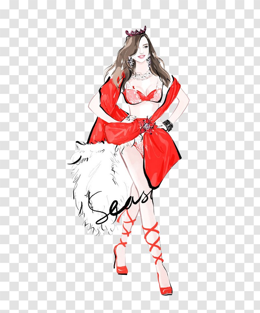 Victorias Secret Fashion Show Model Designer Illustration - Flower - Hand Painted Costume Design Transparent PNG