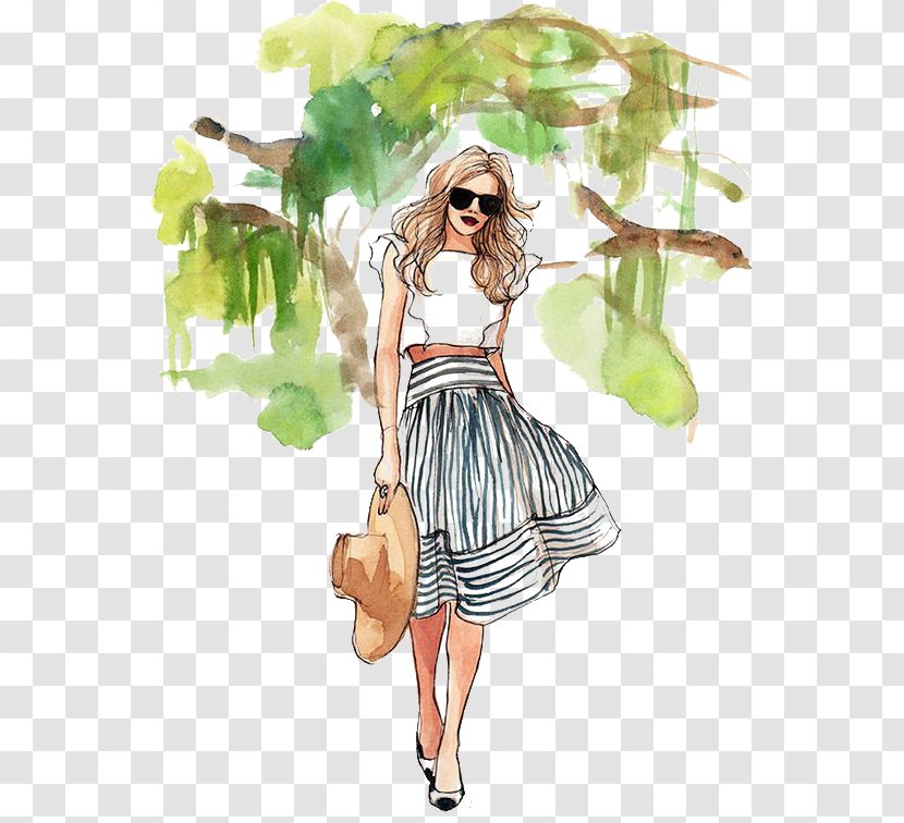 Drawing Fashion Illustration Watercolor Painting Sketch - Flower - Girls Transparent PNG