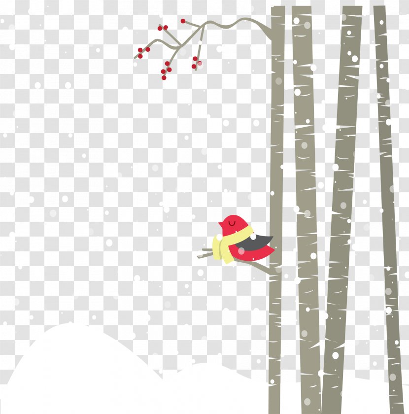 Winter Illustration - Woods Playing Birds Transparent PNG