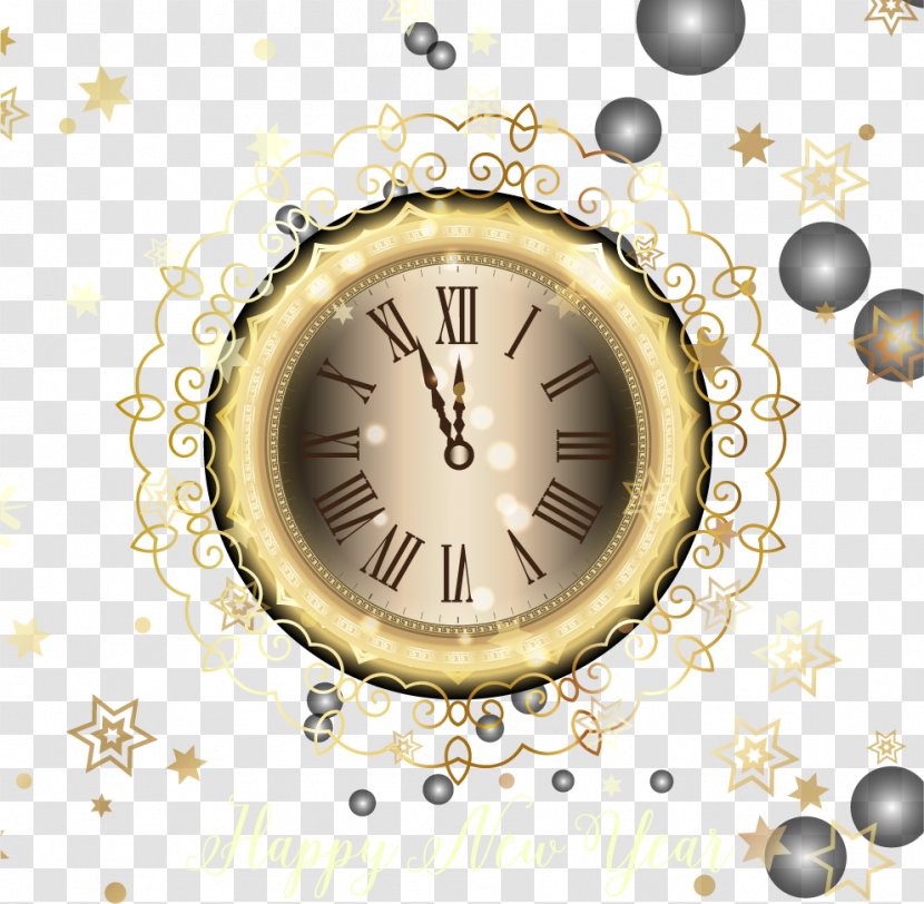 Clock New Years Eve Icon - Christmas Tree - Gold Lace Countdown Clocks Transparent PNG