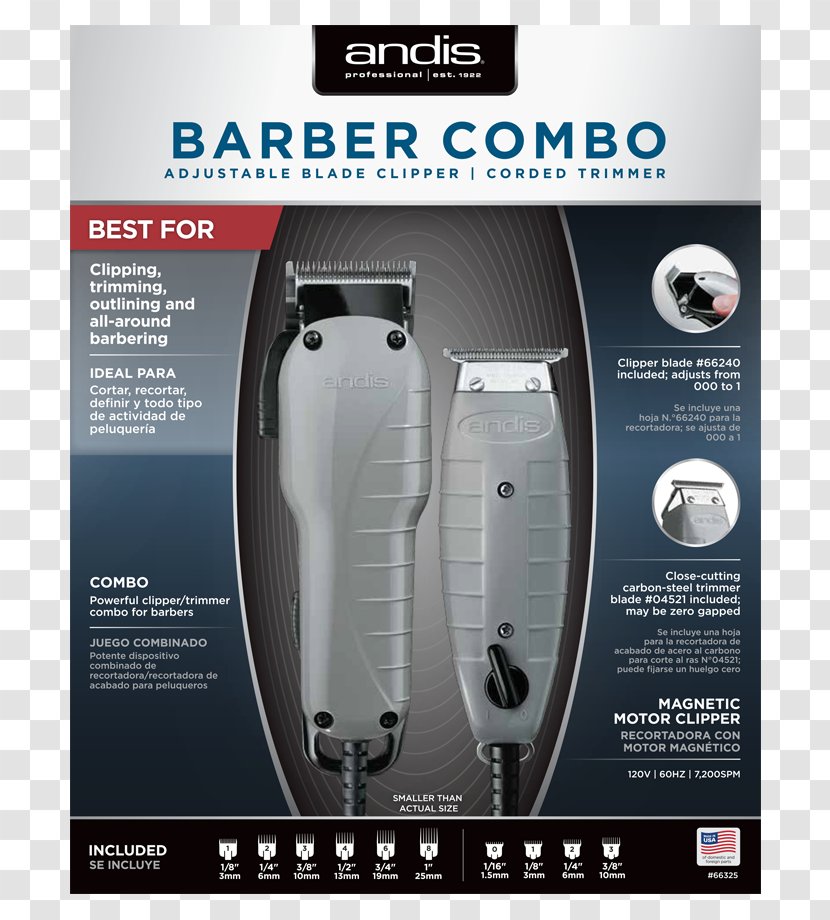 Hair Clipper Andis Barber Combo 66325 - Razor Transparent PNG