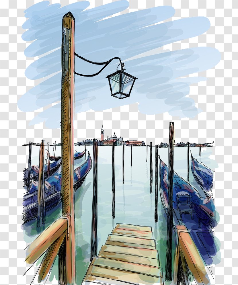 Piazza San Marco Giorgio Maggiore Drawing Illustration - Shutterstock - Hand-painted Seaside Scenery Transparent PNG