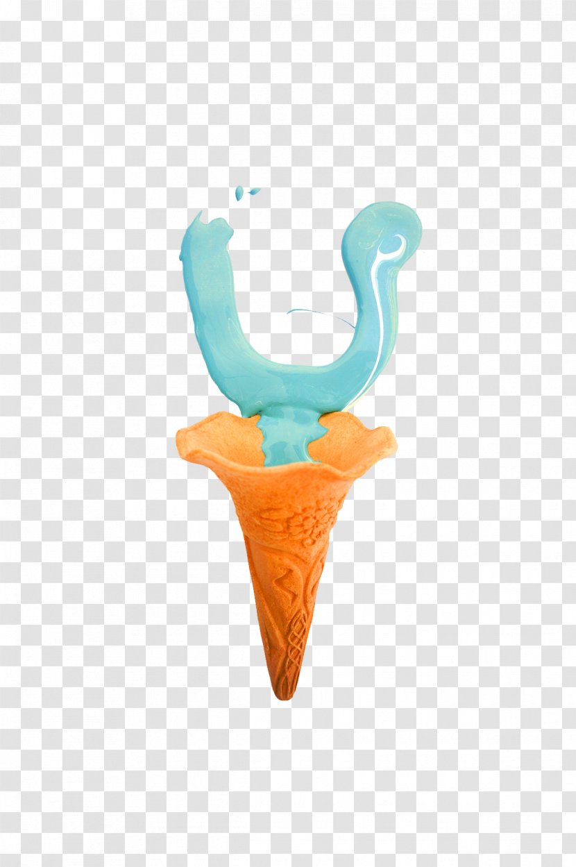 Ice Cream Cone Turquoise - Creative Letters. Transparent PNG