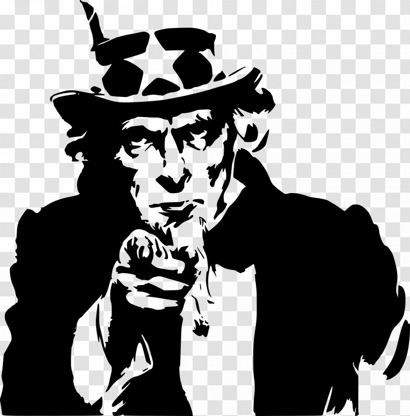 Uncle Sam Royalty-free Drawing Clip Art - Fictional Character - Black And White Transparent PNG