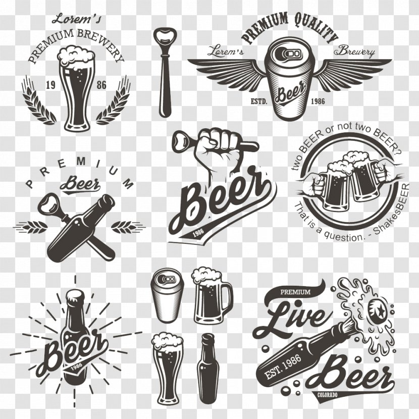 Brewery Logo Brewing Illustration - Black And White - Beer Icon Design Transparent PNG