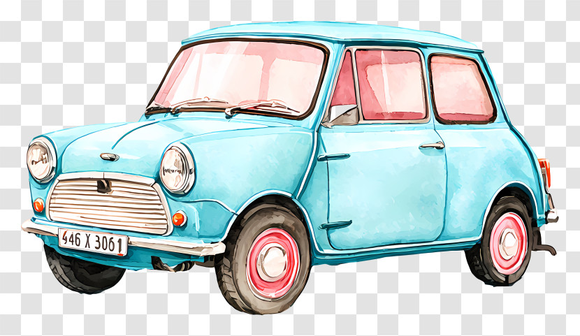 Watercolor Retro Car - Vintage Blue Car With Classic Design Transparent PNG