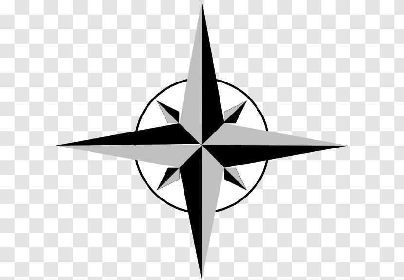 Wind Rose Clip Art Vector Graphics Compass - Black And White Transparent PNG