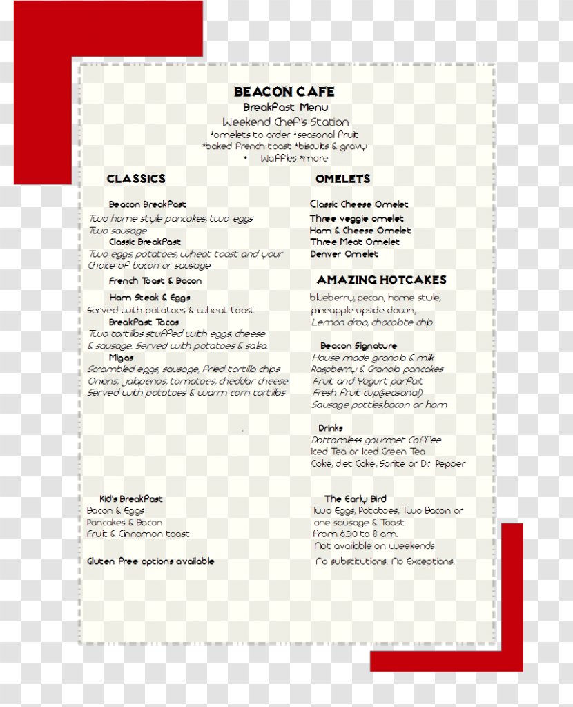 The Beacon Cafe Menu Drink Lunch Transparent PNG