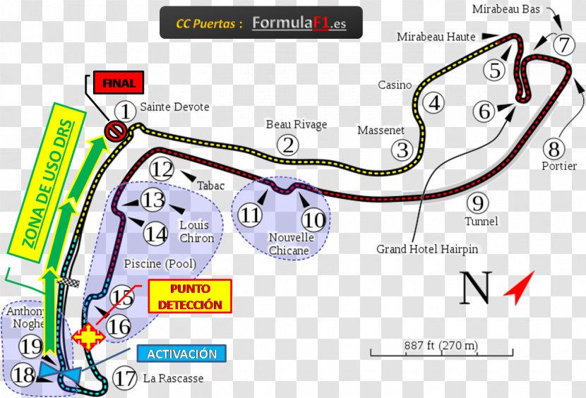 Circuit De Monaco Monte Carlo 2018 Grand Prix Race Track FIA Formula One World Championship - Plane Size Chart Transparent PNG