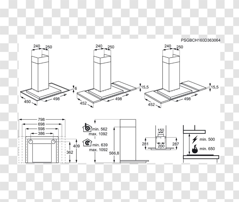 Exhaust Hood Stainless Steel AEG Technical Drawing Umluft - Kitchen Chimney Transparent PNG