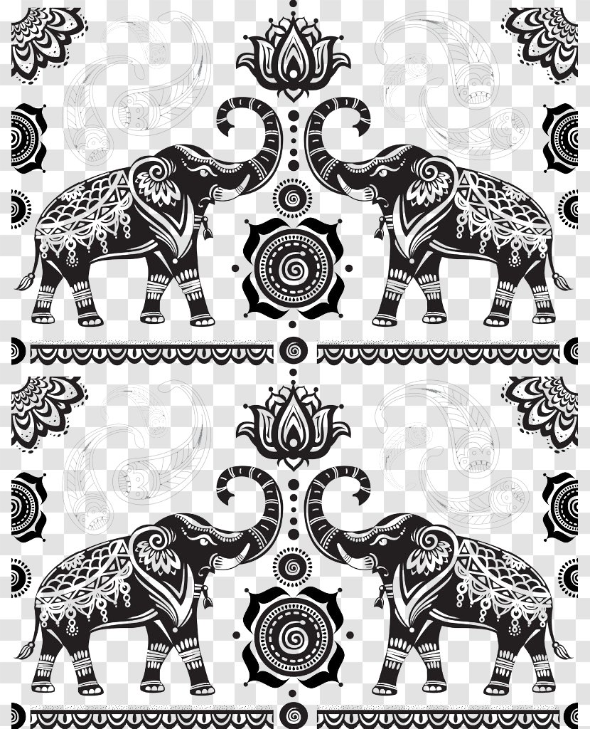 India Elephant Cartoon - Horse Like Mammal - Indian Pattern Background Image Transparent PNG