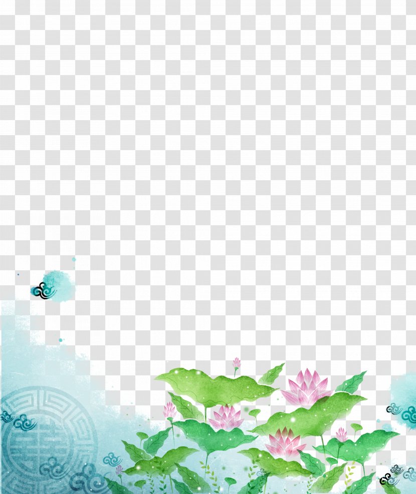 Download Ink Wash Painting - Grass - Lotus Border Shading Transparent PNG