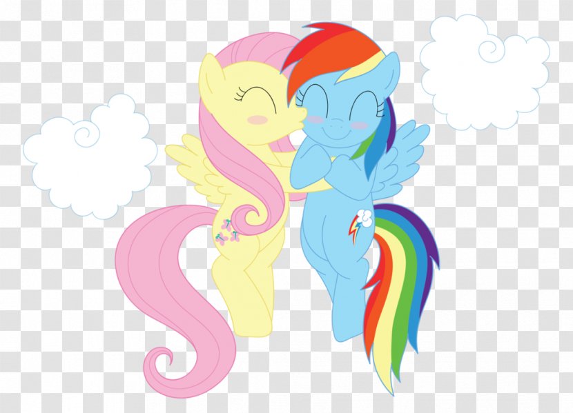 Horse Mammal Clip Art - Mythical Creature - Fluttershy And Rainbow Dash Kiss Transparent PNG