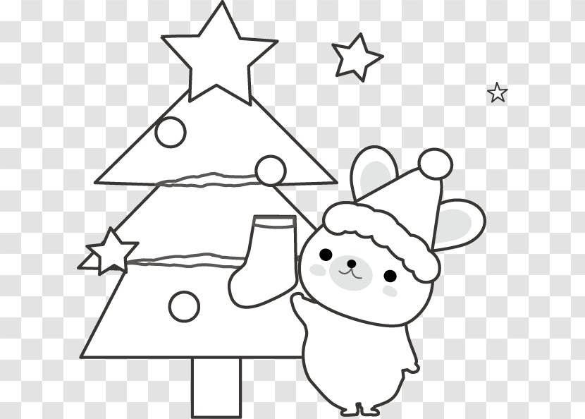 Christmas Tree Black And White. - Cartoon - Heart Transparent PNG