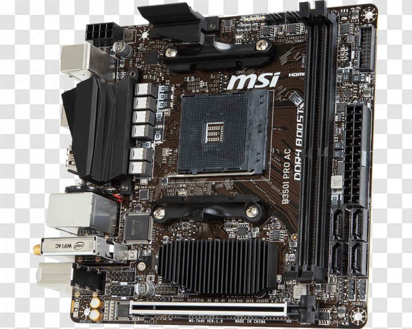 Socket AM4 Intel MSI B350I PRO AC Motherboard Mini-ITX - Electronic Device Transparent PNG