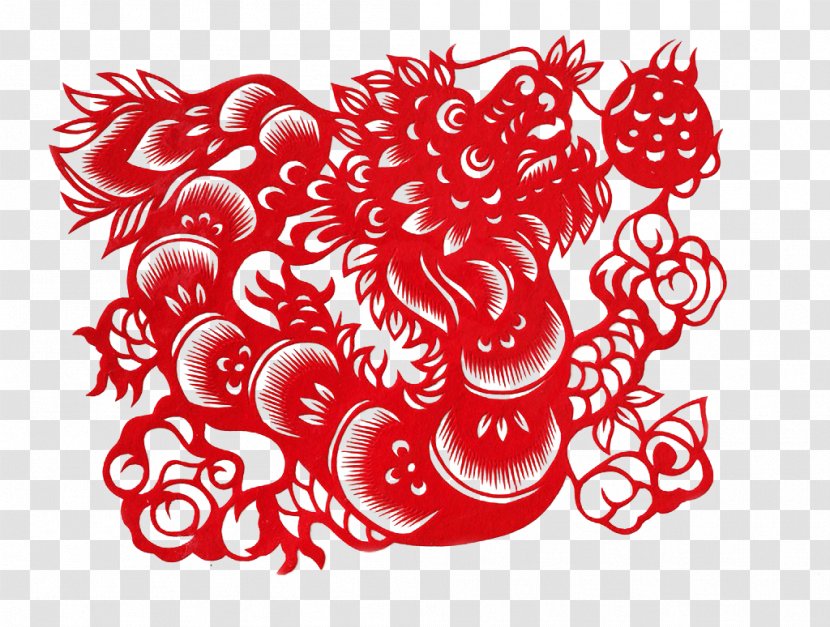 Papercutting Chinese Dragon Paper Cutting - Flowering Plant - Paper-cut Claw Transparent PNG