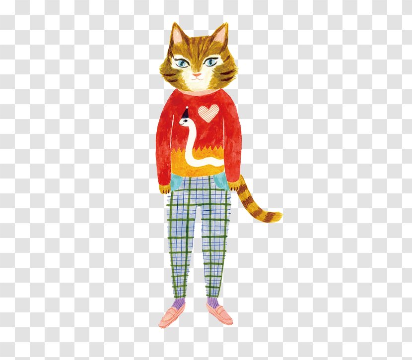 Cat Colored Pencil Drawing - Tail - Cartoon Wearing Clothes Transparent PNG