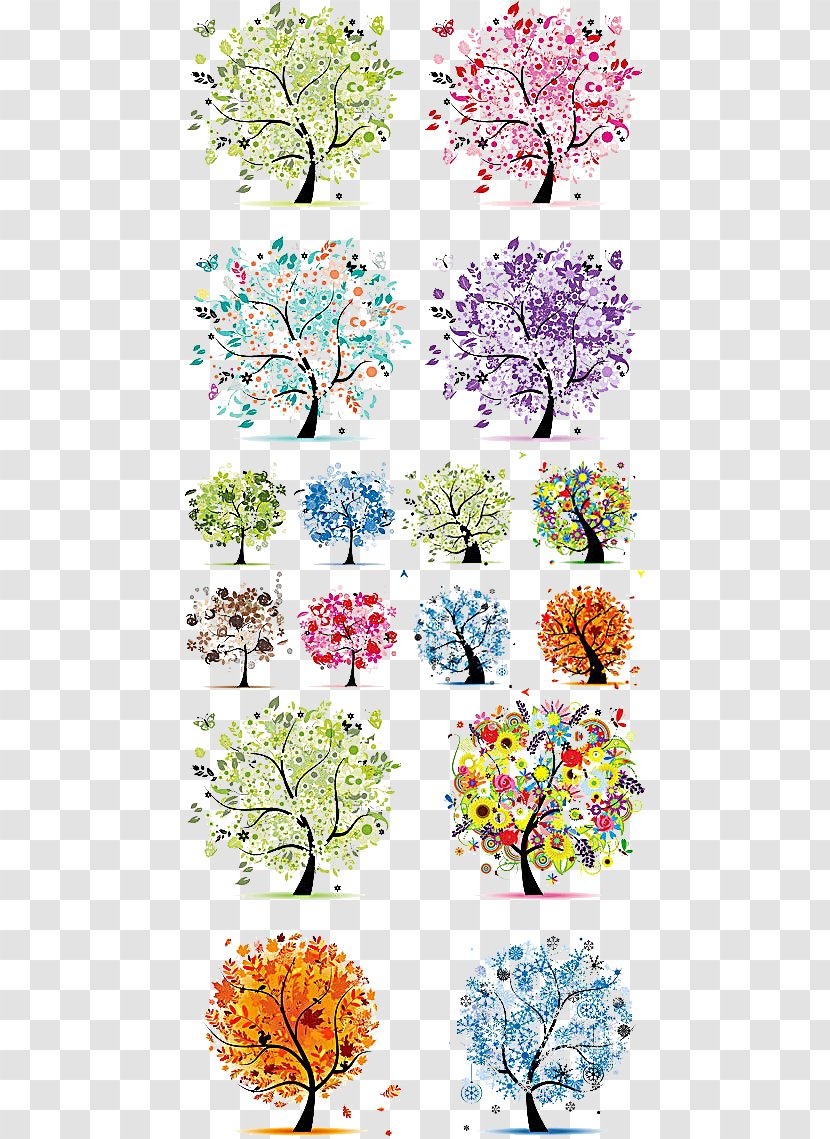 The Four Seasons Tree Spring Winter - Petal - Variety Of Abstract Vector Material Transparent PNG