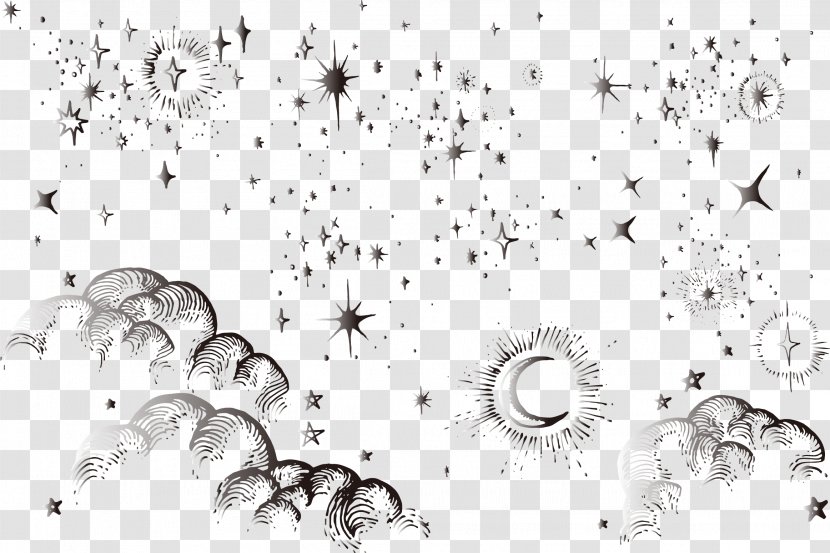 Moon Graphic Design Drawing - Designer - Hand-painted And Stars Clouds Transparent PNG